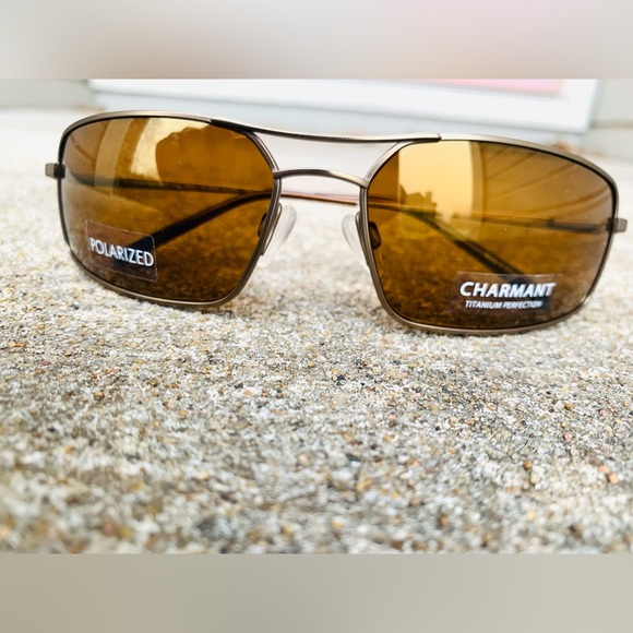 Charmant Polarized Brown Tinted Lenses Double Bridge Titanium Frame Sunglasses - Picture 5 of 15